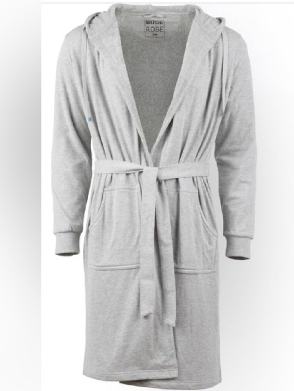 Dude Robe Men's Hooded Bathrobe Heather Grey Sweatshirt Terry Lining Size S/M